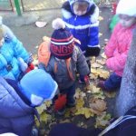 Children looking at autumn leaves