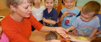 Preschoolers learn vegetables with the help of a teacher